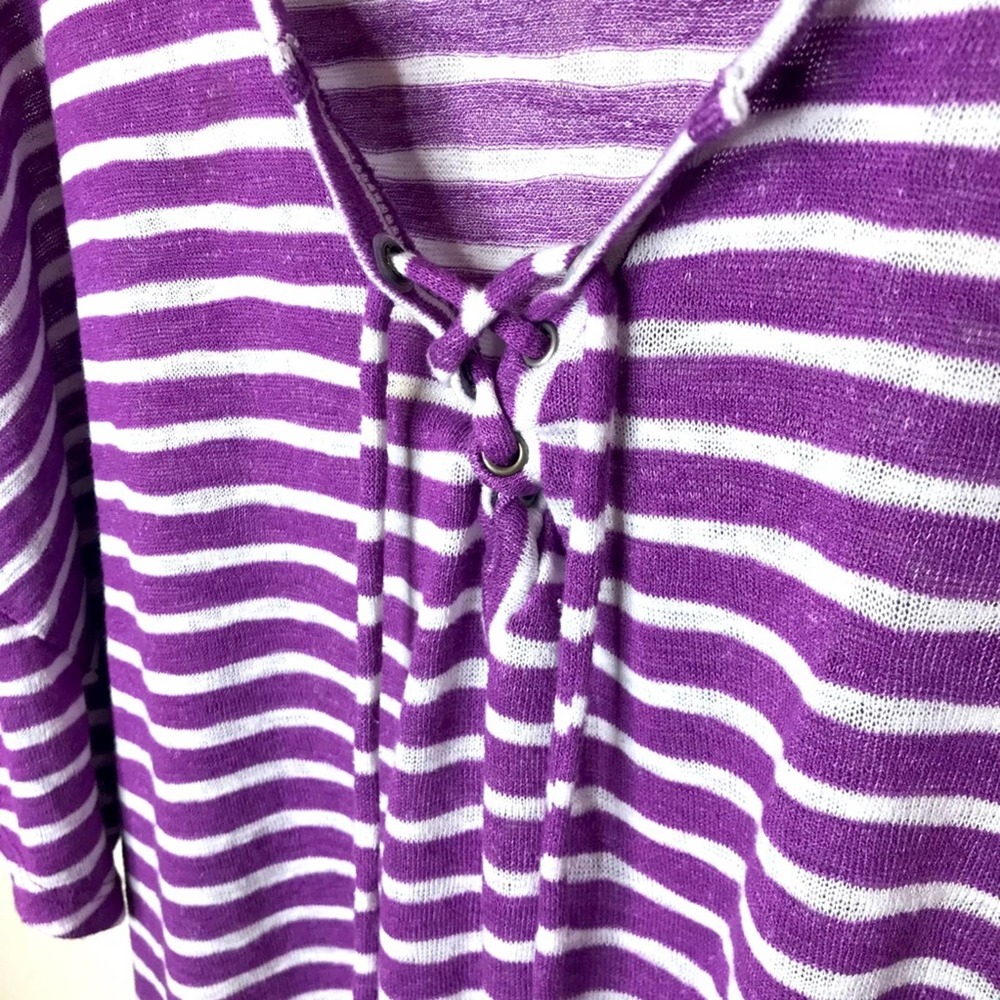 LANE BRYANT Purple Striped Short Sleeve Lace Neckline Casual Knit Top, 18/20